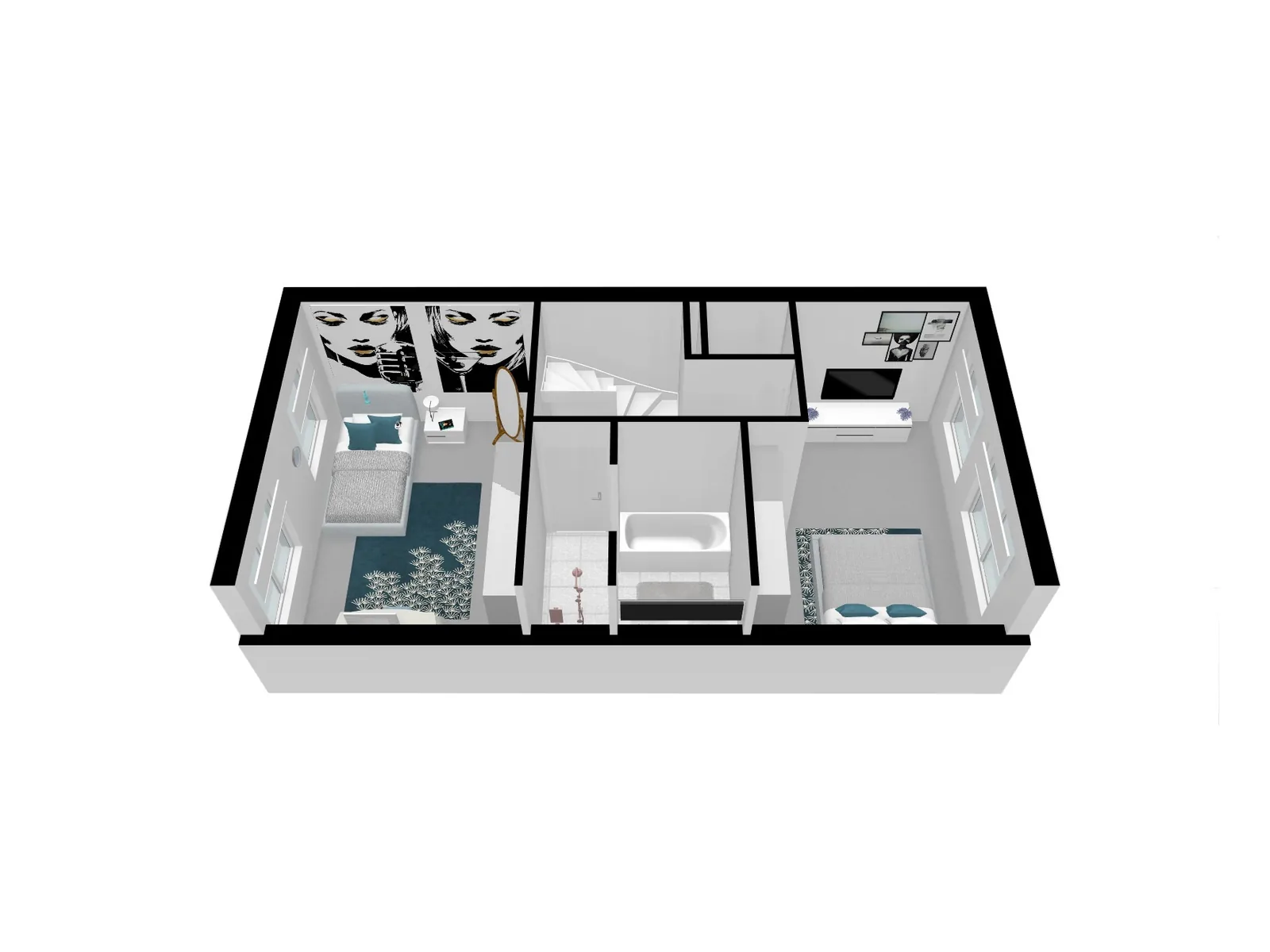 HQ 3D-plattegrond · Appartement, perspectief