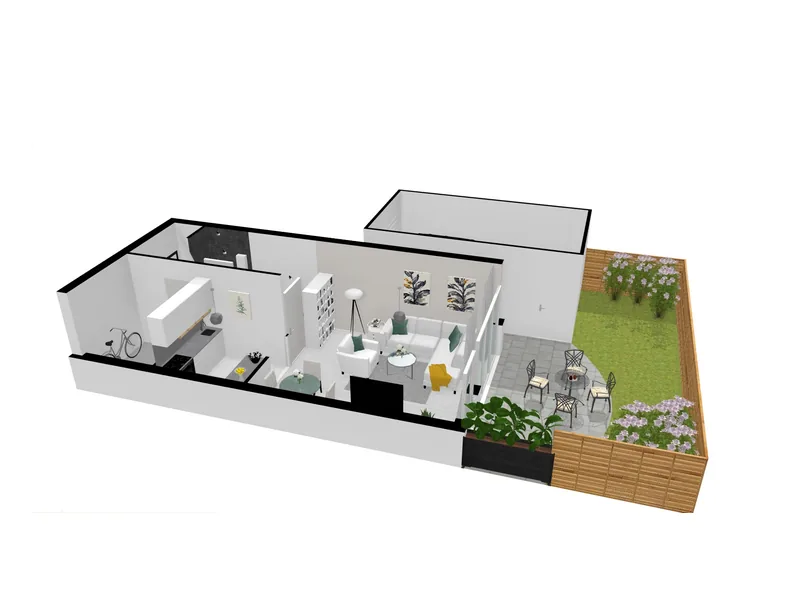 3D-plattegrond · Begane grond met tuin