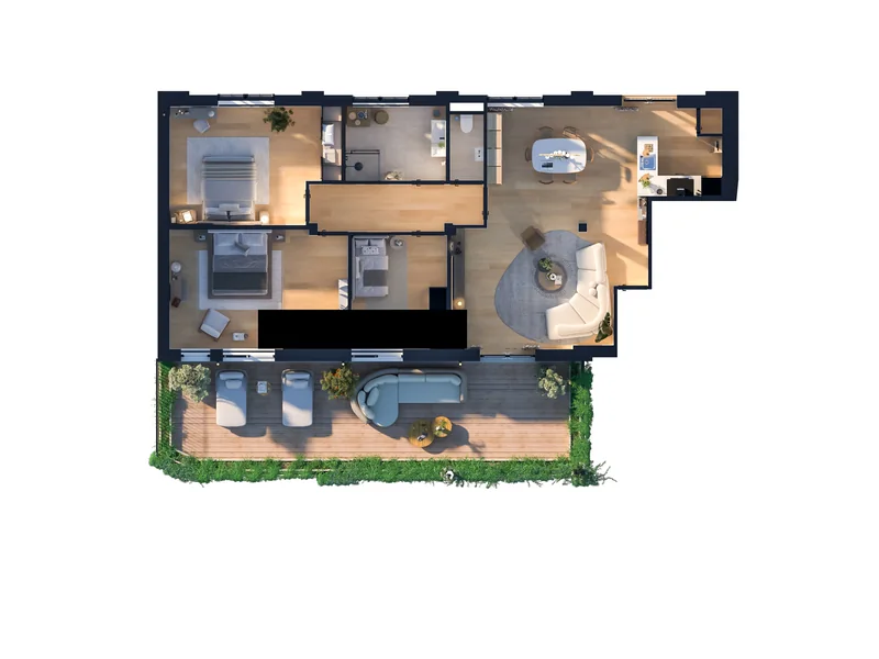 HQ 3D-plattegrond · Appartement met tuin