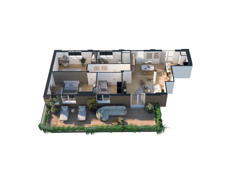 HQ 3D-plattegrond · Perspectief met tuin